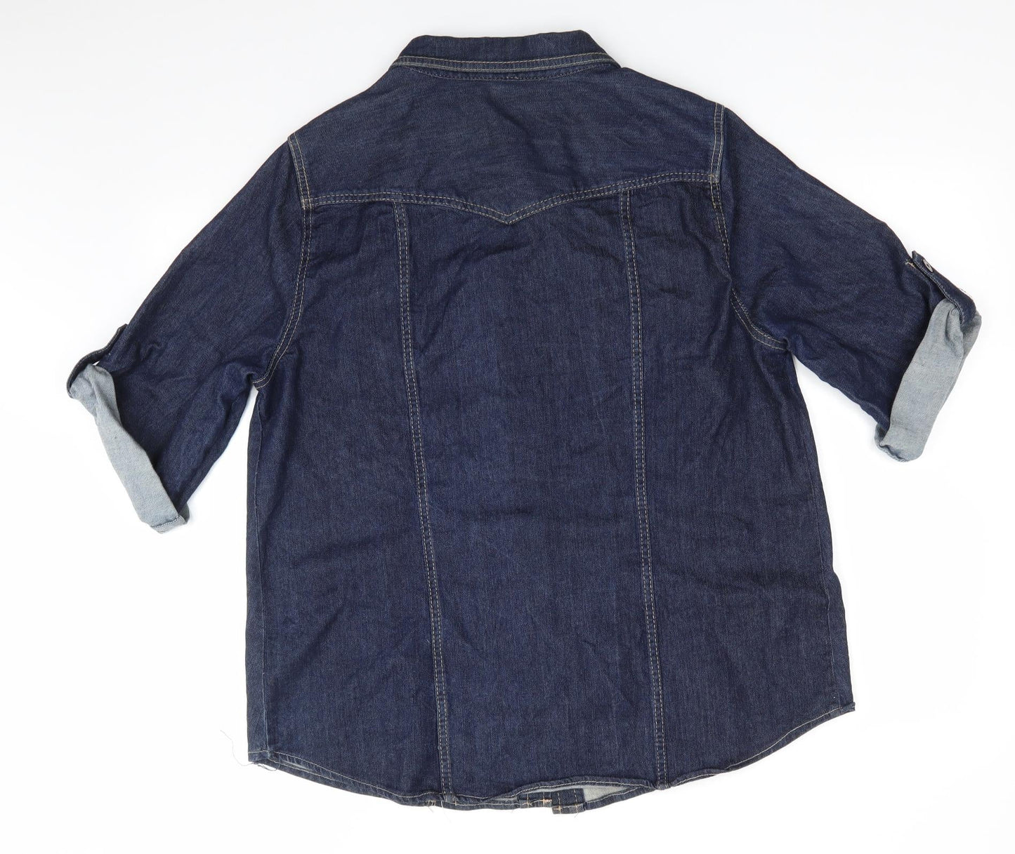 Elisabeth Womens Blue   Basic Button-Up  Collared - Adjustable Length Sleeves Dark Blue