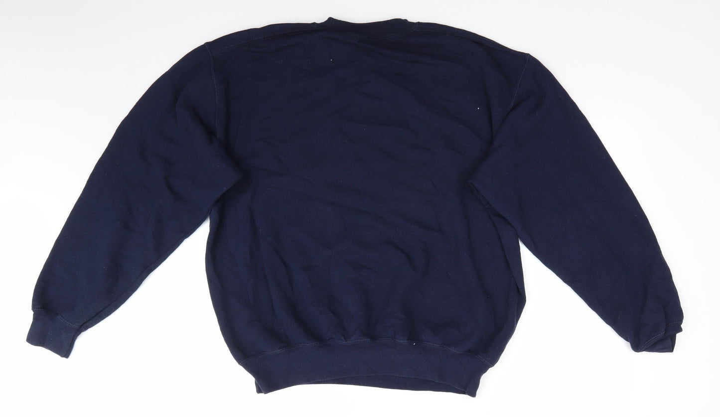 Preworn Mens Blue   Pullover Sweatshirt    - London Dubai New York White on Navy Blue