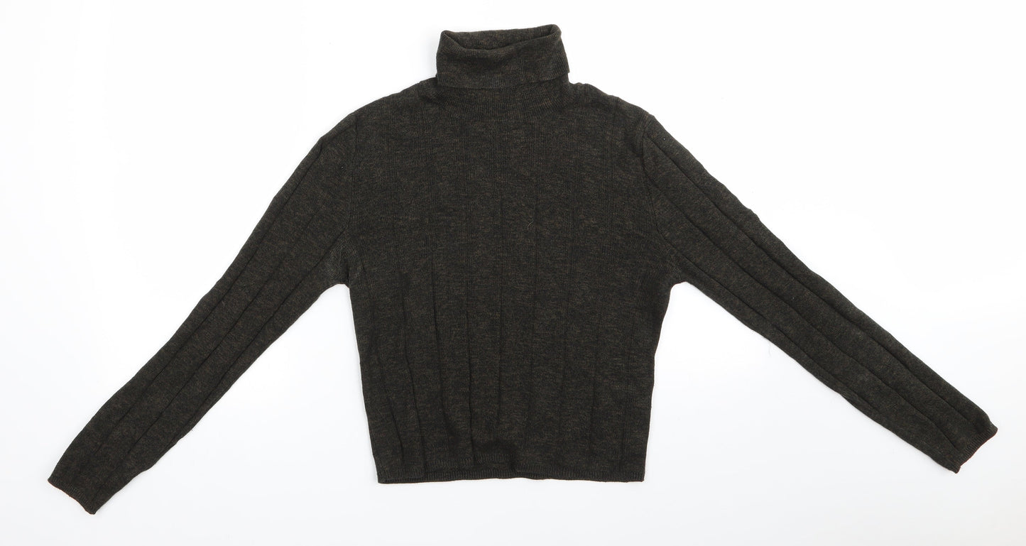 New Look Womens Green Roll Neck Striped Cotton Pullover Jumper Size 12   - Green mix Vertical Same colour stripe