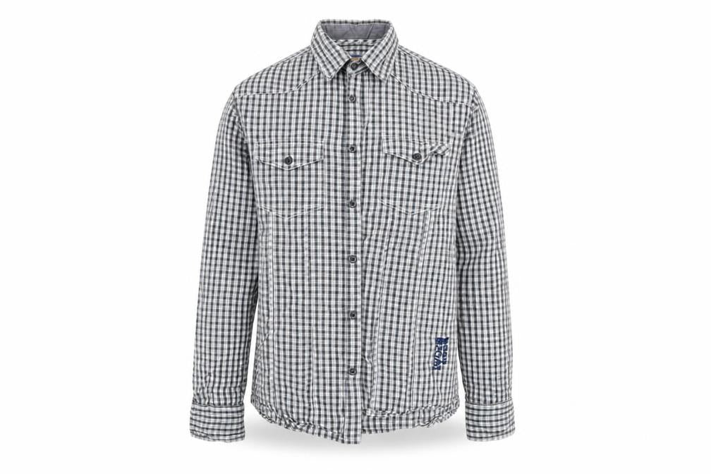 M&S Mens Grey Check Cotton  Button-Up Size M Collared Button