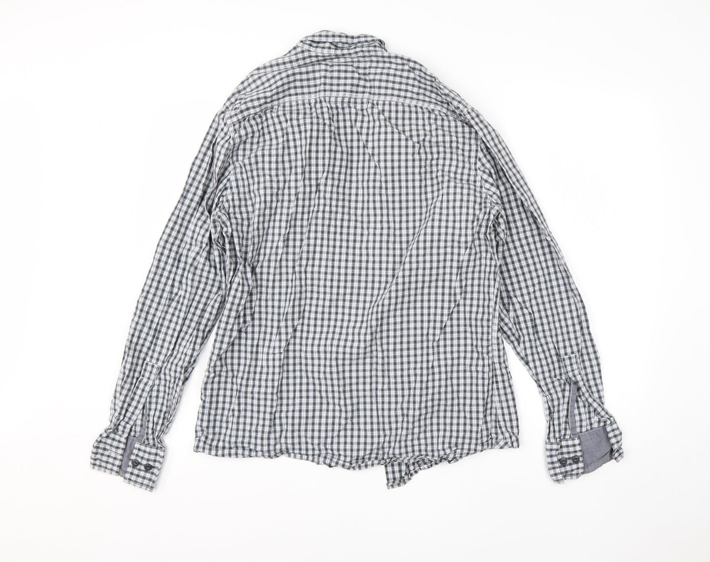 M&S Mens Grey Check Cotton  Button-Up Size M Collared Button