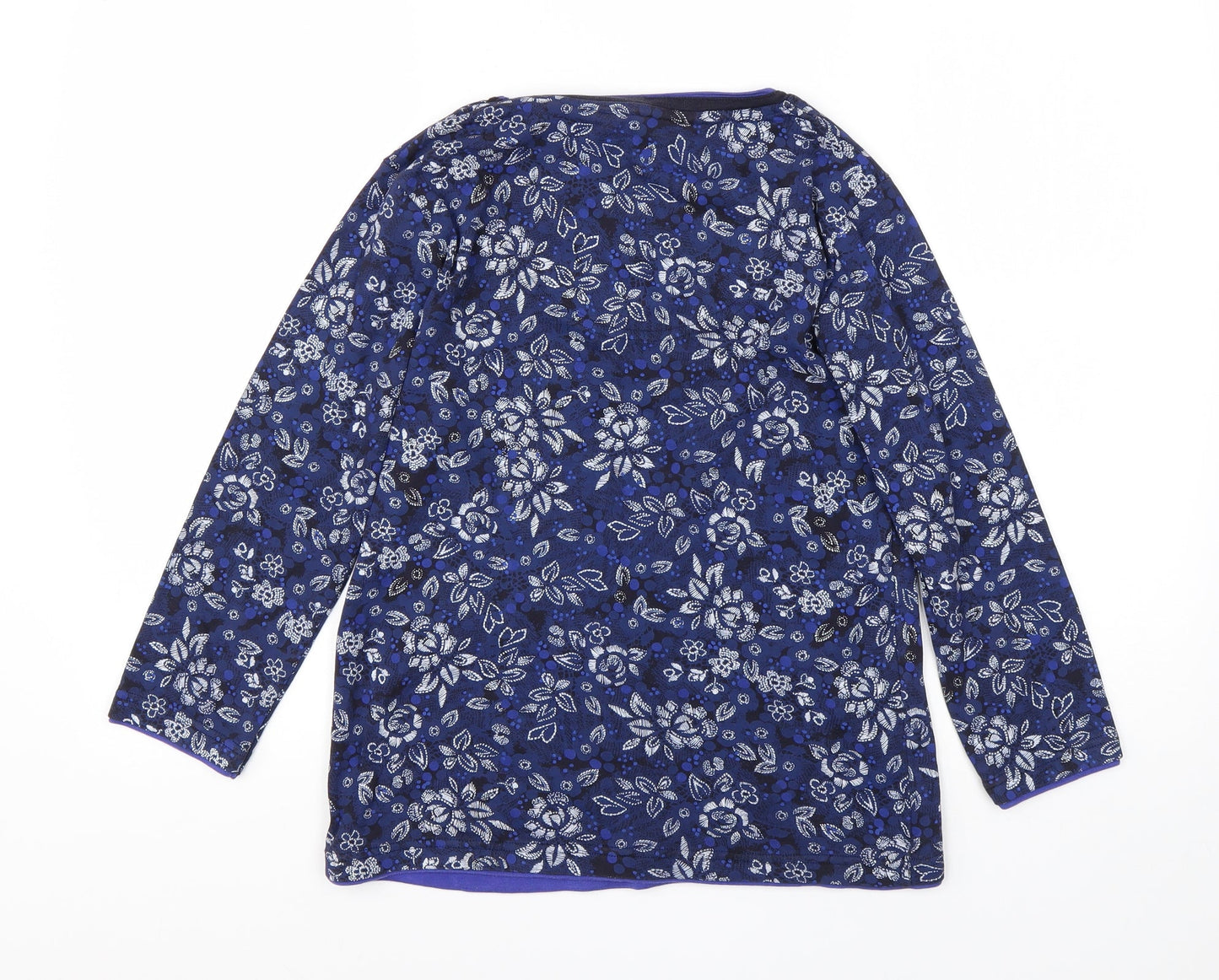 Debenhams Womens Blue Round Neck Floral Cotton Pullover Jumper Size 12