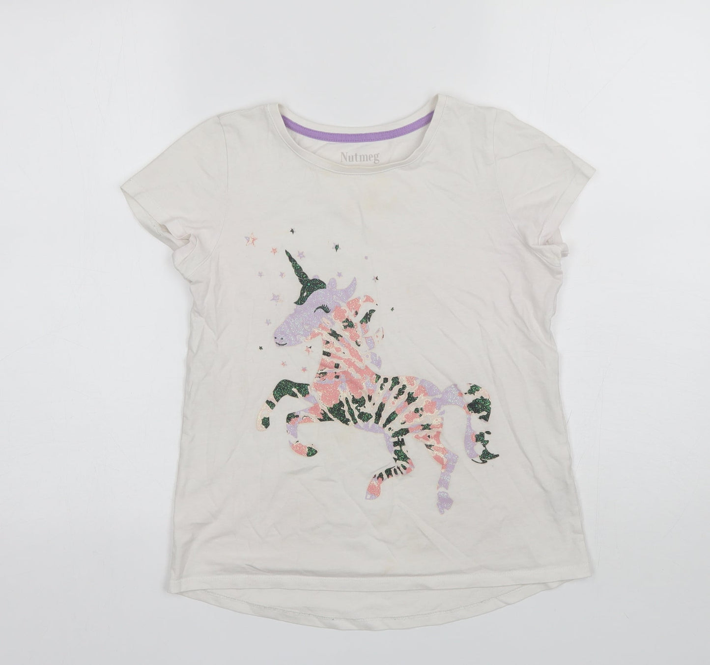 Nutmeg Girls White  Cotton Basic T-Shirt Size 11-12 Years Round Neck
