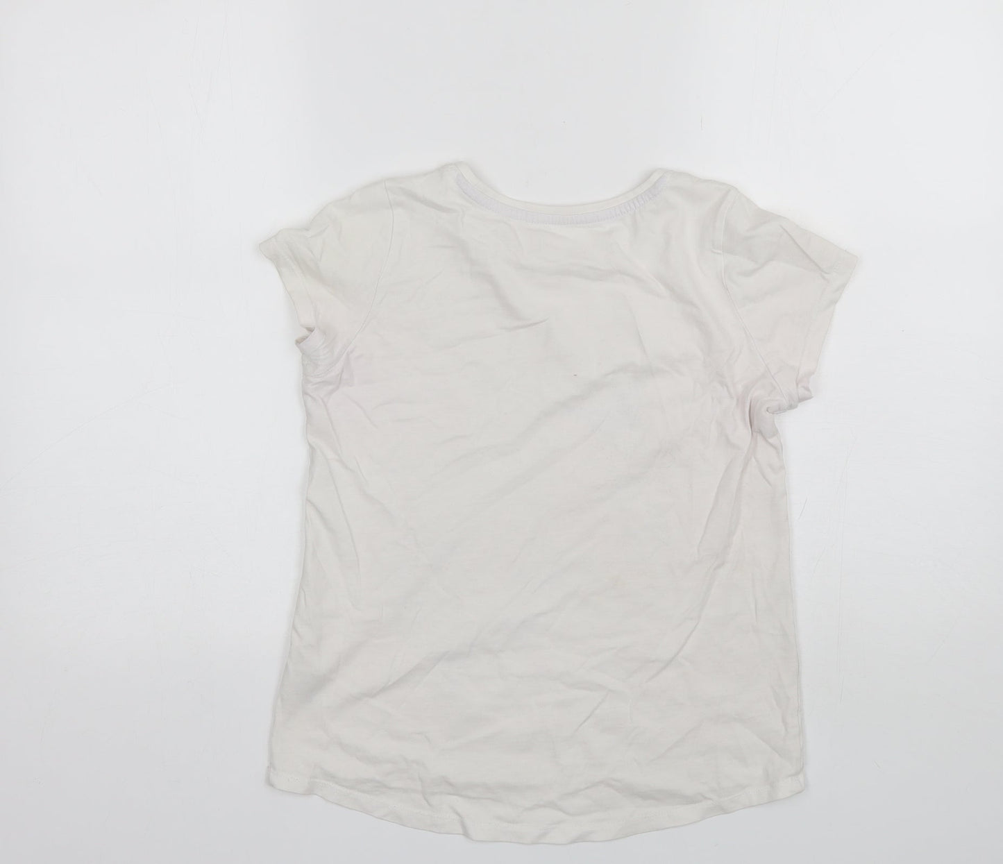 Nutmeg Girls White  Cotton Basic T-Shirt Size 11-12 Years Round Neck