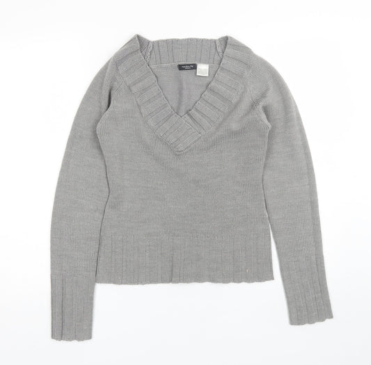 Redoute Womens Grey V-Neck  Acrylic Pullover Jumper Size 4