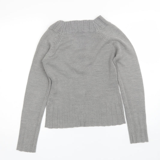 Redoute Womens Grey V-Neck  Acrylic Pullover Jumper Size 4