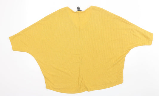 New Look Womens Yellow  Viscose Basic Blouse Size M V-Neck