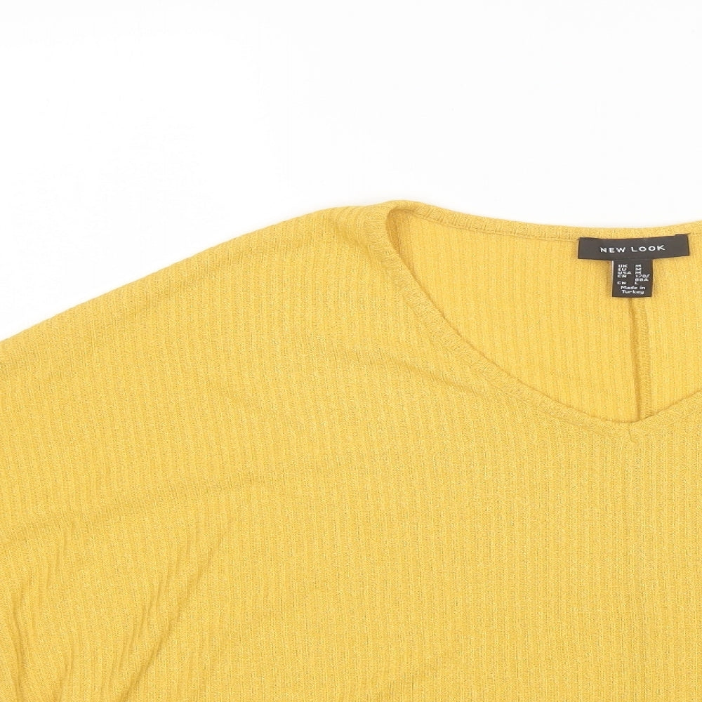 New Look Womens Yellow  Viscose Basic Blouse Size M V-Neck