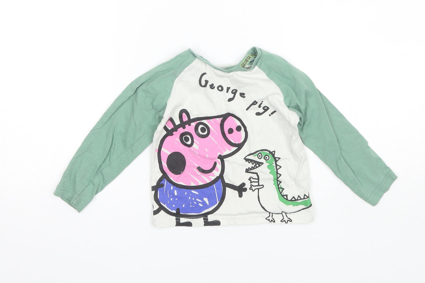 George Baby Green  Cotton Basic T-Shirt Size 18-24 Months Round Neck
