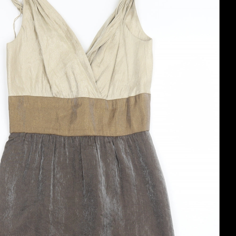 Adrianna Papell Womens Brown  Polyester Shift  Size 8  V-Neck