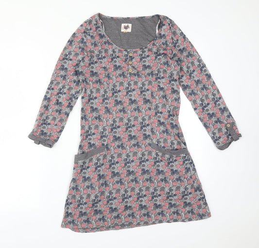 Debenhams Womens Multicoloured Geometric Cotton Basic T-Shirt Size 10 Round Neck