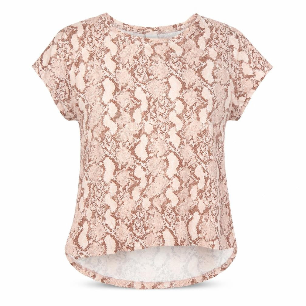 H&M Womens Brown Animal Print Cotton Basic T-Shirt Size S Roll Neck