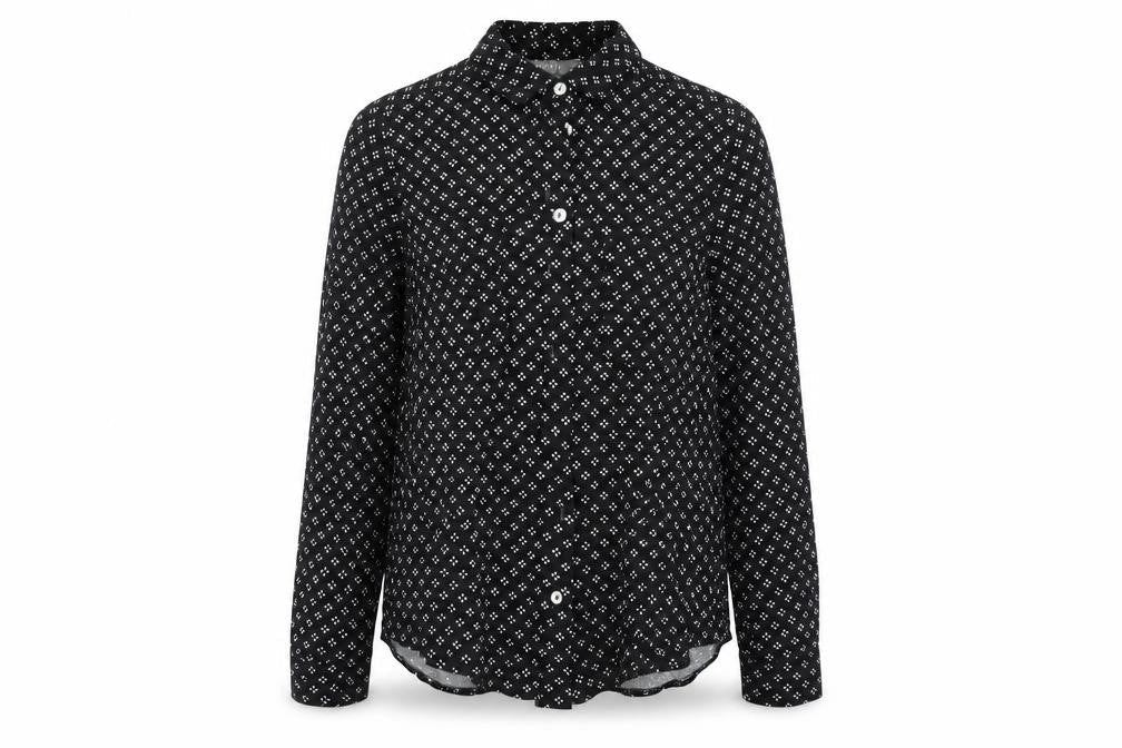 Oasis Womens Black Geometric  Basic Button-Up Size 8 Collared