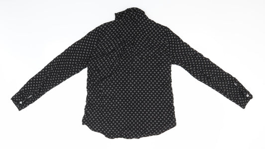 Oasis Womens Black Geometric  Basic Button-Up Size 8 Collared