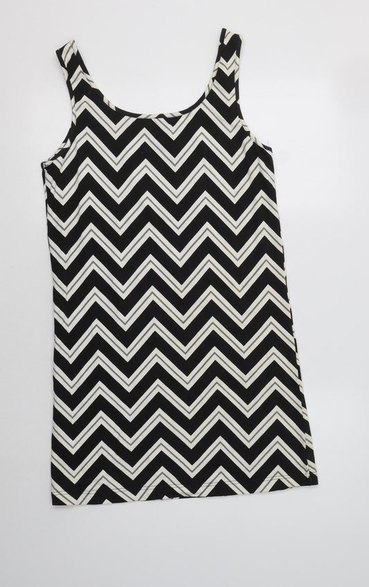 Peacocs Womens Black Geometric Cotton Tank Dress  Size 16