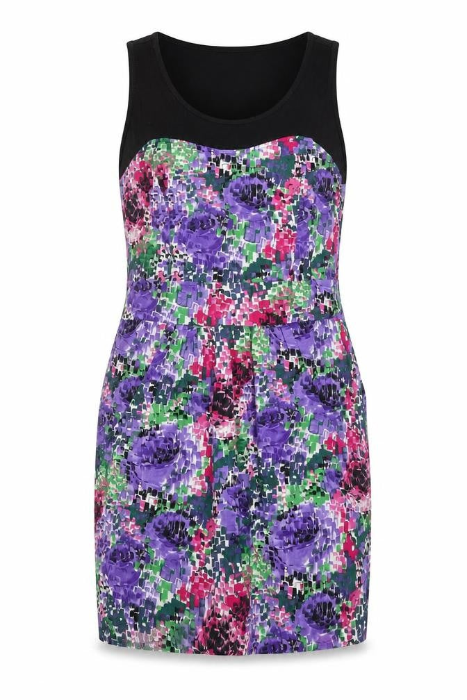 Internationale Womens Purple Floral Cotton Shift  Size 14  Round Neck