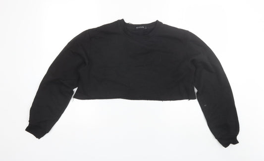 PRETTYLITTLETHING Womens Black Round Neck  Cotton Pullover Jumper Size M   - Cropped