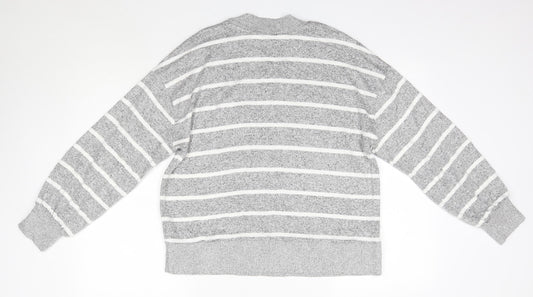 M&S Womens Grey Round Neck Striped Viscose Pullover Jumper Size 12   - The Lounge Edit