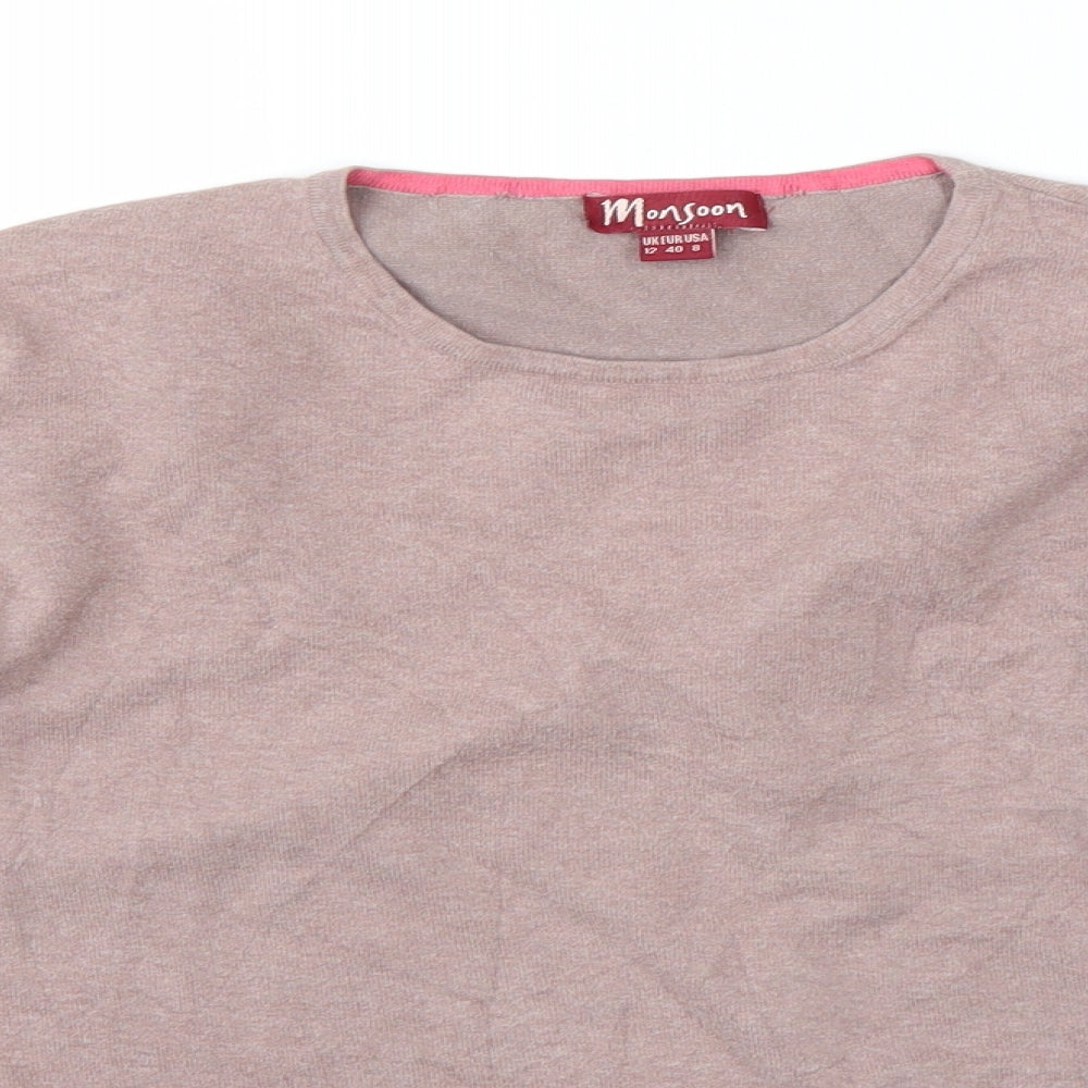 Monsoon Womens Pink Round Neck  Cotton Pullover Jumper Size 12
