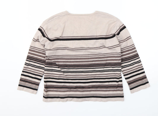 Viz-A-Viz Womens Brown V-Neck Striped Viscose Pullover Jumper Size 16