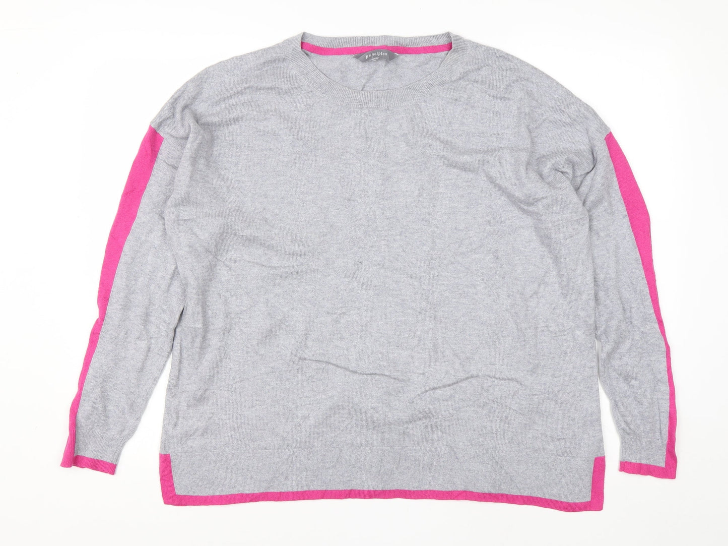 Debenhams Womens Grey Round Neck Striped Cotton Pullover Jumper Size 16