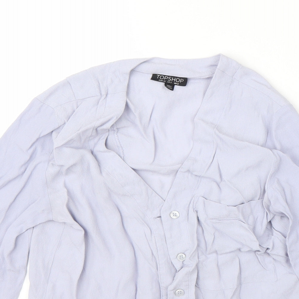 Topshop Womens Purple  Viscose Basic Button-Up Size 6 V-Neck