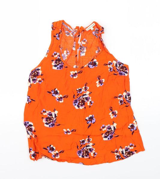 River Island Womens Orange Floral Viscose Basic Blouse Size 8 Round Neck