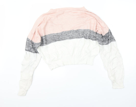 Garage Womens Pink Round Neck  Nylon Pullover Jumper Size M