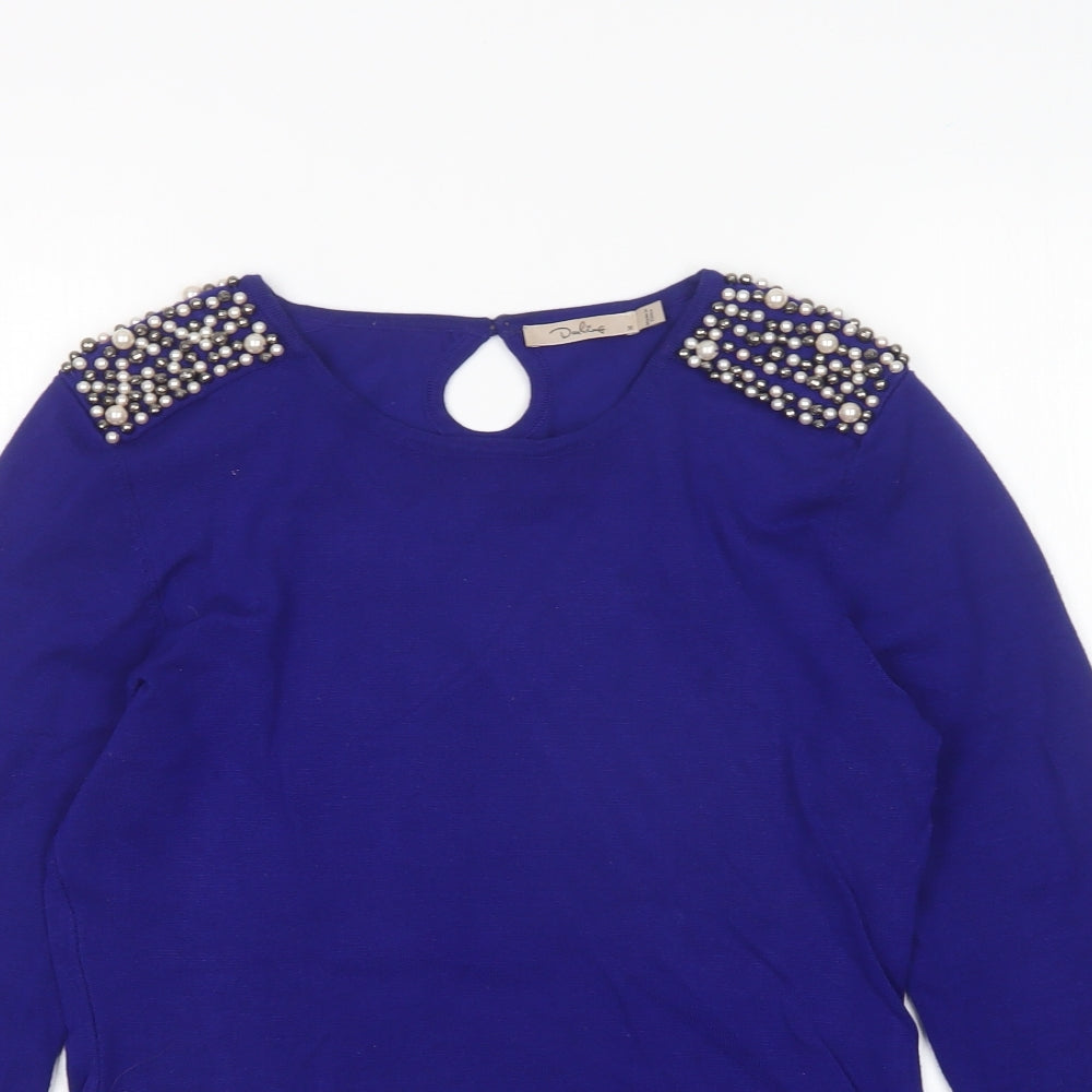 Darling  Womens Blue Round Neck  Viscose Pullover Jumper Size M