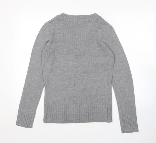 Redoute Womens Grey V-Neck  Acrylic Pullover Jumper Size 12