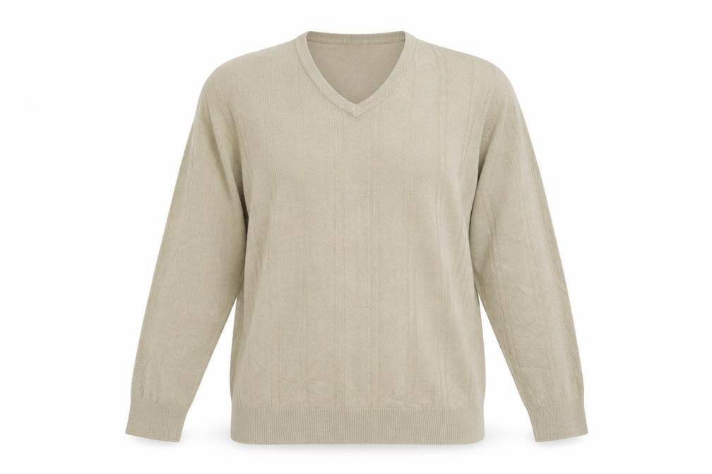 M&S Mens Beige V-Neck  Acrylic Pullover Jumper Size L
