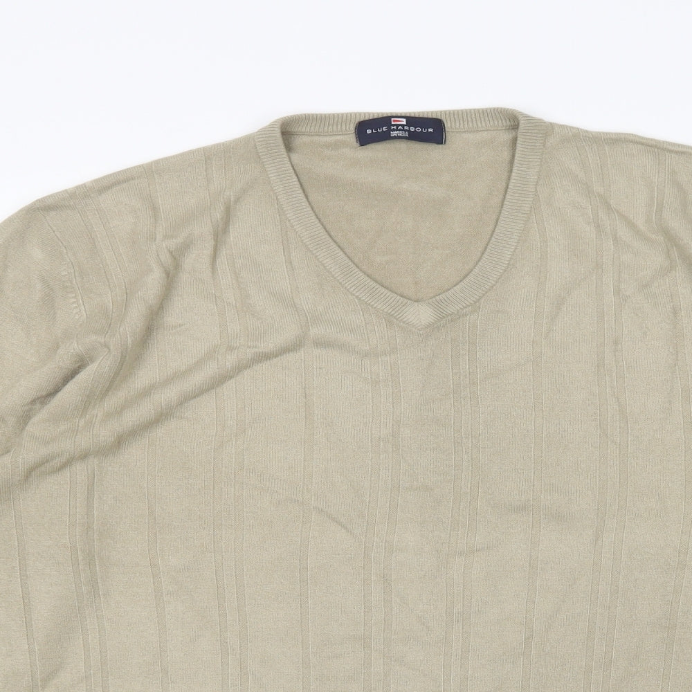 M&S Mens Beige V-Neck  Acrylic Pullover Jumper Size L