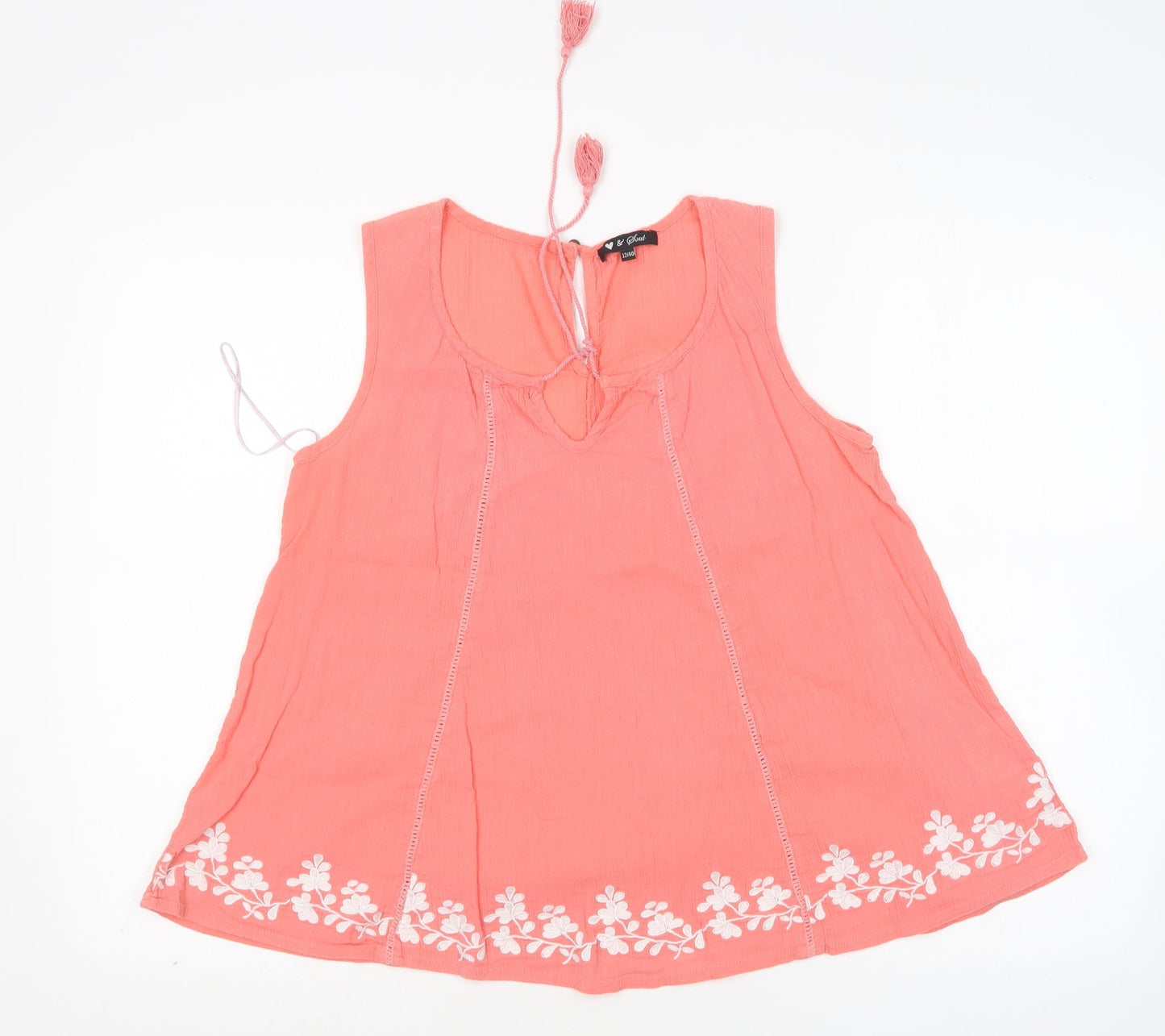 Heart & Soul Womens Pink  Cotton Basic Blouse Size 12 Round Neck