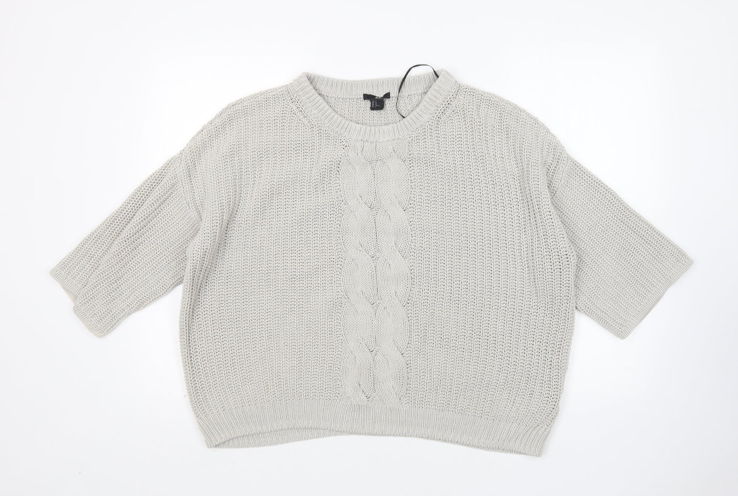 H&M Womens Grey Round Neck  Cotton Pullover Jumper Size M
