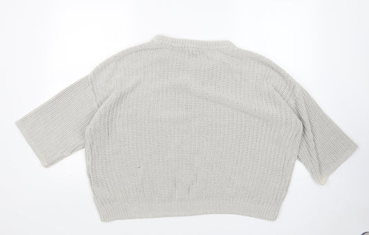 H&M Womens Grey Round Neck  Cotton Pullover Jumper Size M