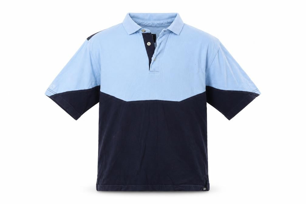 ONE BY ONE  Mens Blue Colourblock Cotton  Polo Size M Collared