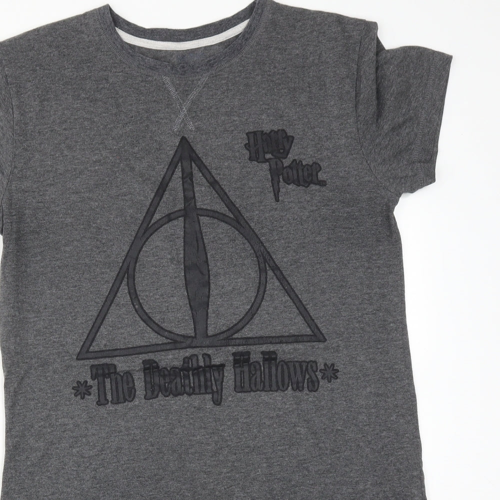 Primark Womens Grey Solid Polyester  Pyjama Top Size S   - The Deathly Hallows
