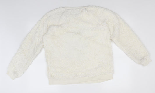 Preworn Mens White Round Neck  Cotton Pullover Jumper Size L   - Gangsta Wrapper, Christmas