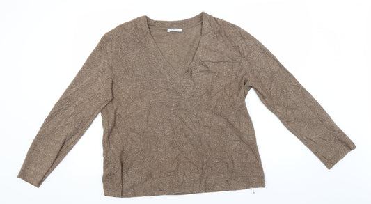 Zara Womens Brown V-Neck  Polyester Pullover Jumper Size L