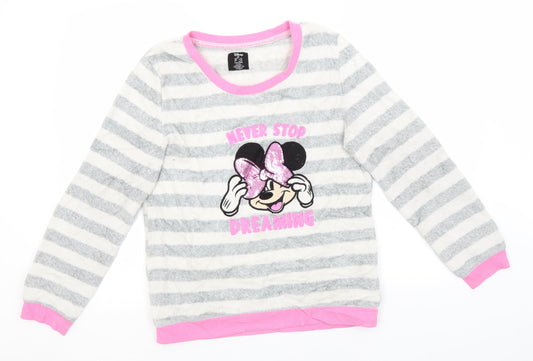 Disney Womens White Round Neck Striped Polyester Pullover Jumper Size 6   - Minnie Mouse