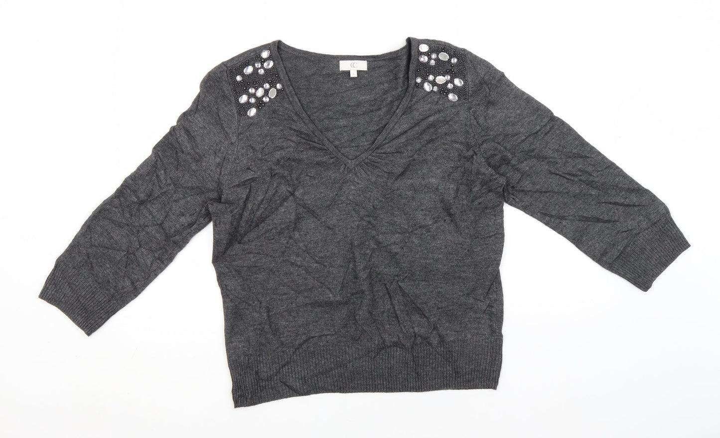 Preworn Womens Grey Round Neck  Viscose Pullover Jumper Size L