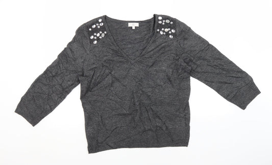 Preworn Womens Grey Round Neck  Viscose Pullover Jumper Size L