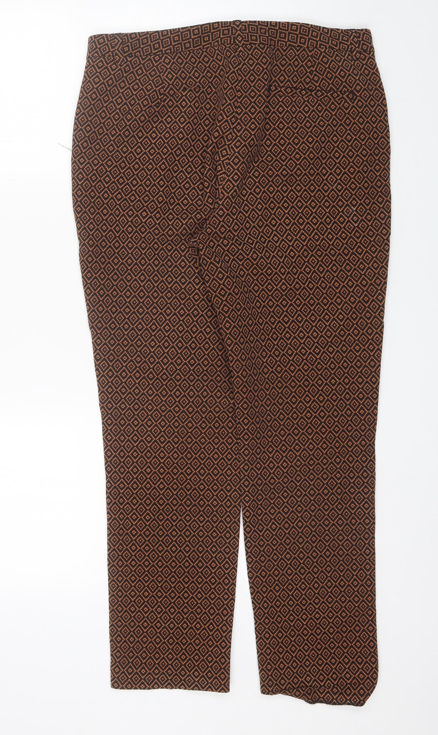 Marks and Spencer Womens Brown Geometric Cotton Trousers  Size 12 L26 in Regular