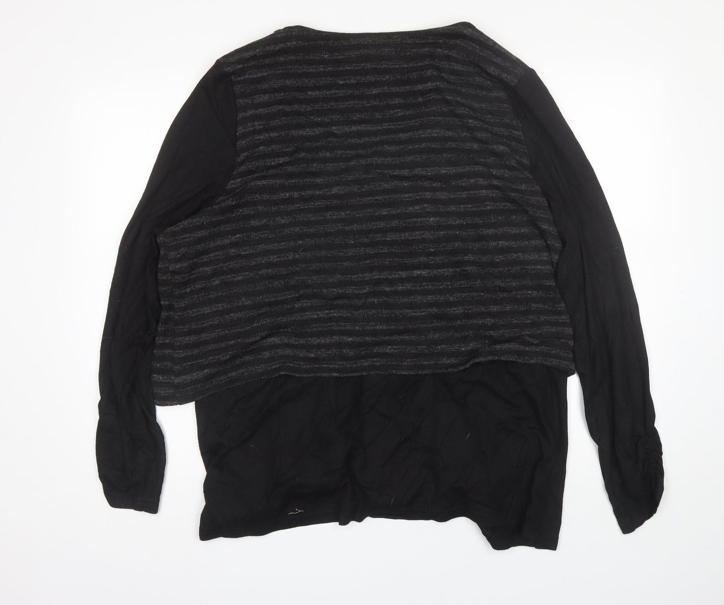 Virtuelle Womens Black V-Neck Striped Polyester Pullover Jumper Size XL