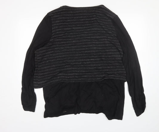 Virtuelle Womens Black V-Neck Striped Polyester Pullover Jumper Size XL