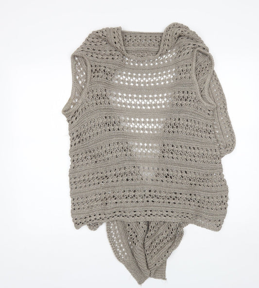 Casamia Womens Beige Collared Herringbone Acrylic Cardigan Jumper Size M