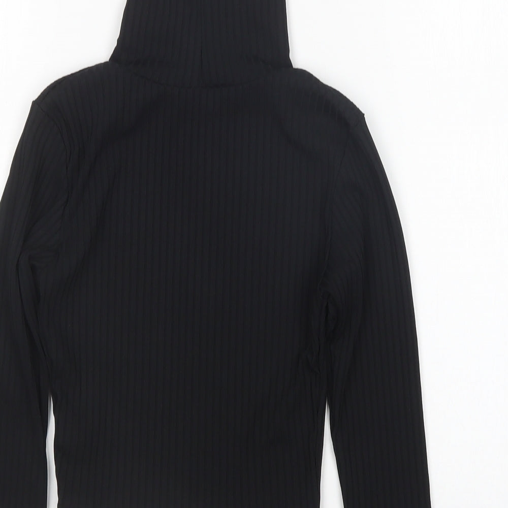 PRETTYLITTLETHING Womens Black  Polyester Cropped T-Shirt Size 6 Roll Neck