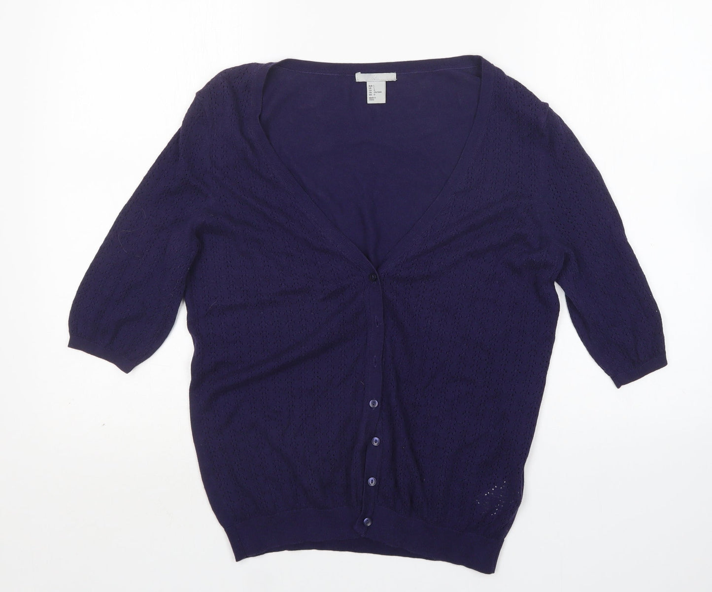 H&M Womens Purple V-Neck  Modal Cardigan Jumper Size L