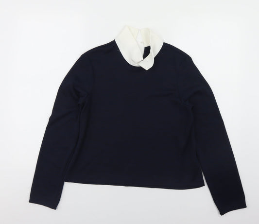 M&Co Womens Blue Collared  Polyester Pullover Jumper Size 10