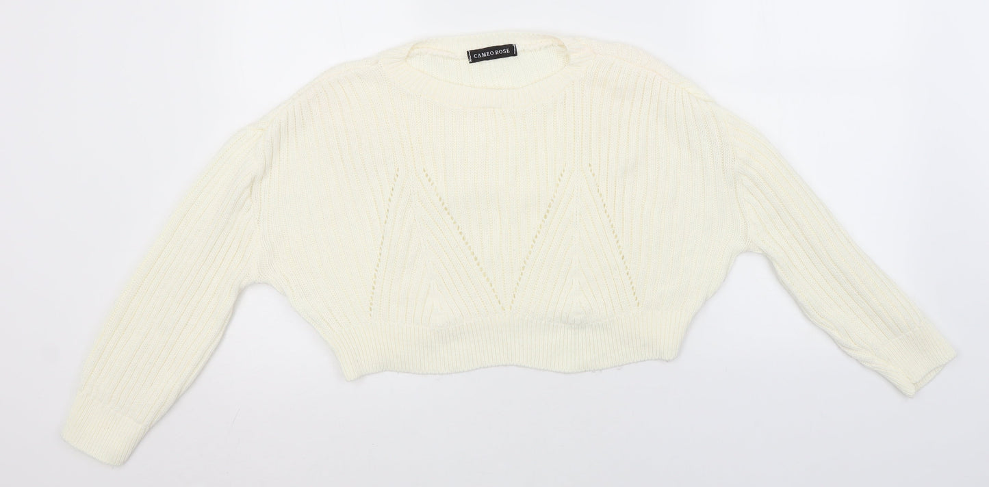 Preworn Womens Ivory Round Neck  Acrylic Pullover Jumper Size L